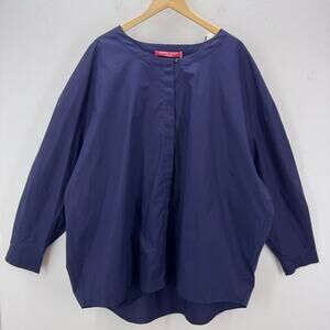 NWT Marina Rinaldi Cotton Poplin Button Shirt Navy Capsule Wardrobe Travel US24